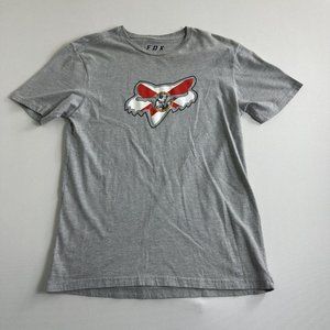 Fox Racing T Shirt Men Medium Gray Short Sleeve Graphic Logo Cotton Premium ￼Fit